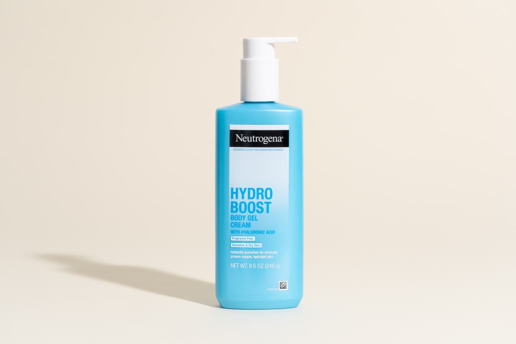 A blue pump bottle of Neutrogena Hydro Boost Body Gel Cream.