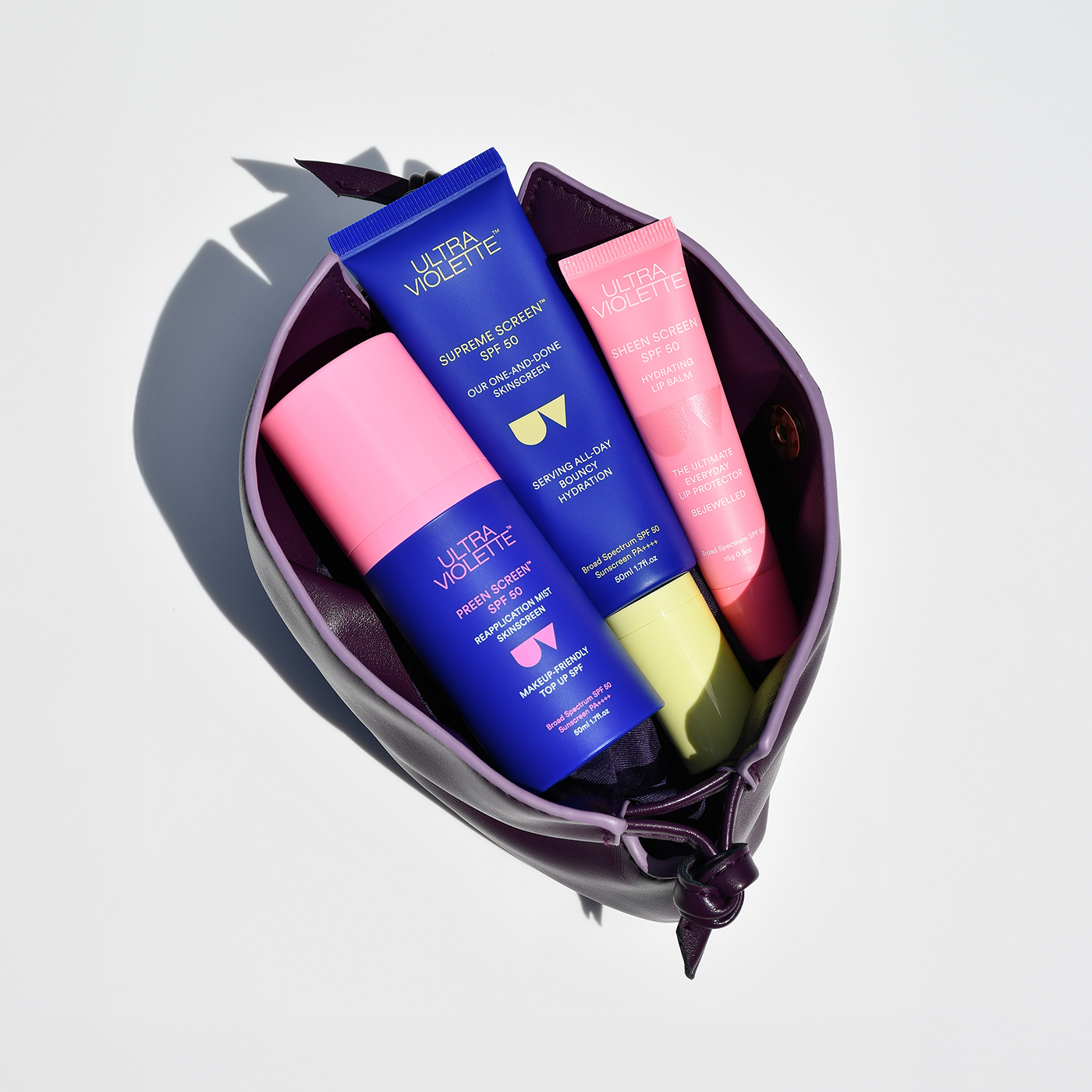 The Ultra Violette product lineup including various SPF moisturizers.