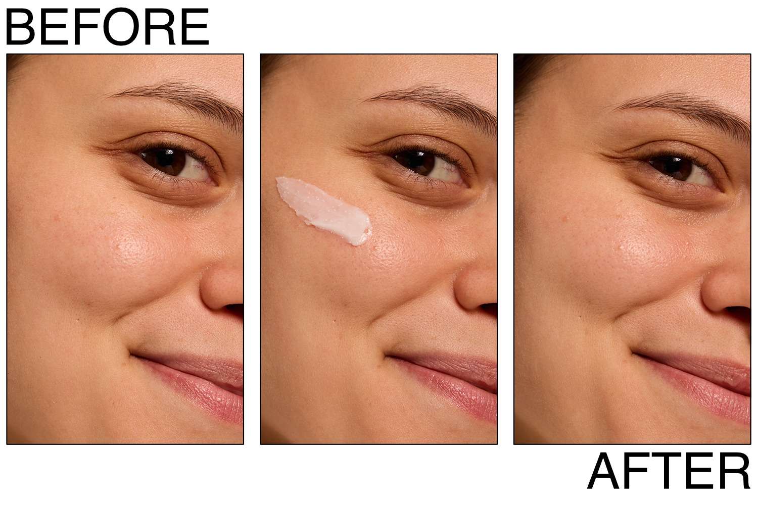 Side-by-side comparison and application of Aestura Atobarrier365 Cream on skin.