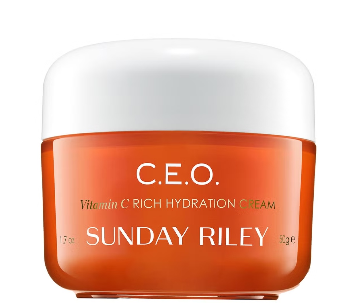 Sunday Riley C.E.O. Vitamin C Rich Hydration Cream orange jar.