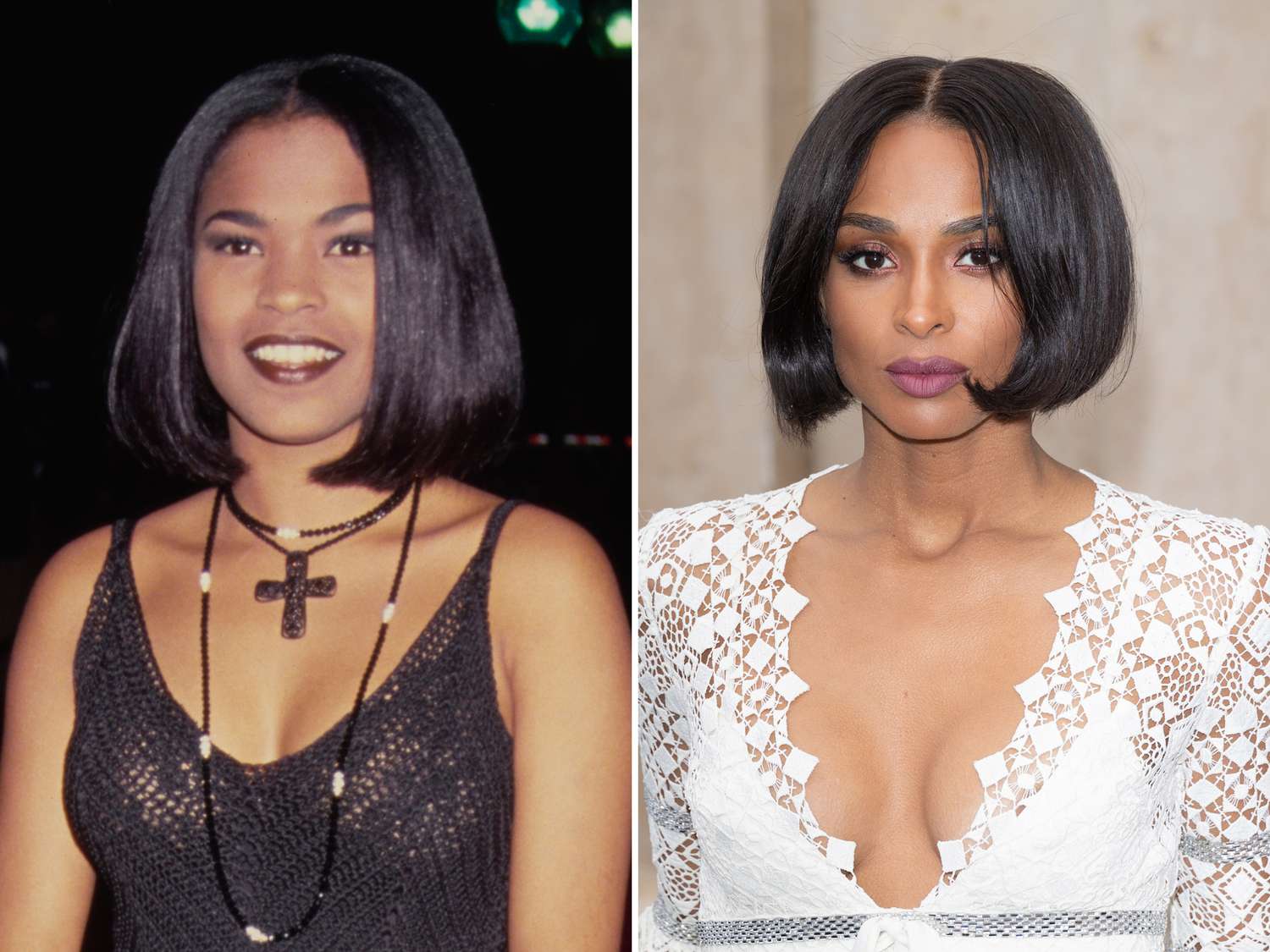 Nia Long and Ciara with rounded bubble bob hairstyles.