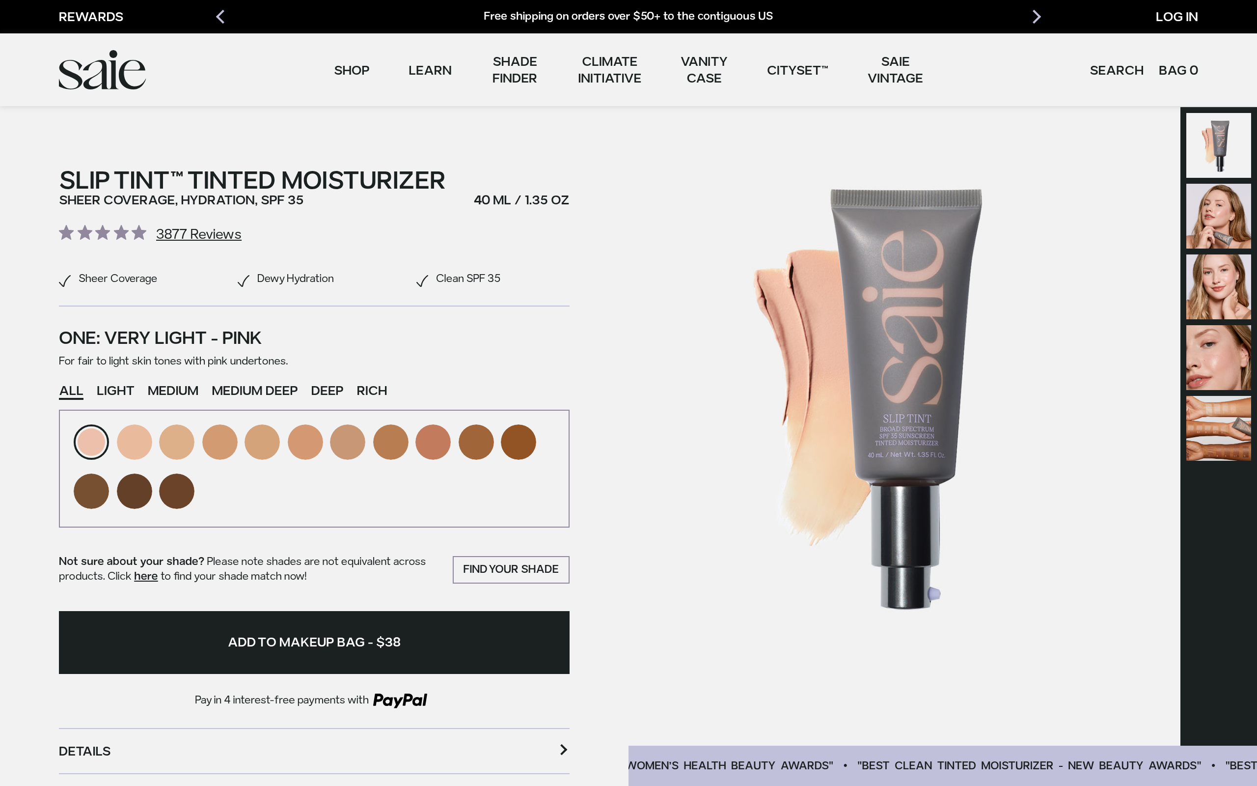 Saie Slip Tint bottle with a pump dispenser against a clean background.