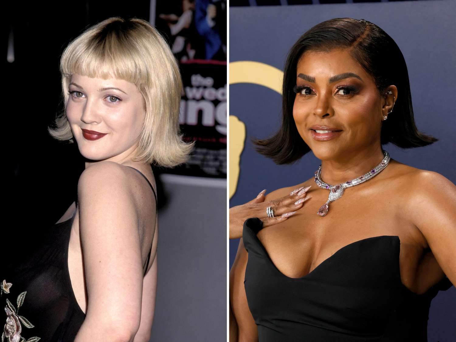 Drew Barrymore and Taraji P. Henson with outward flipped bob ends.