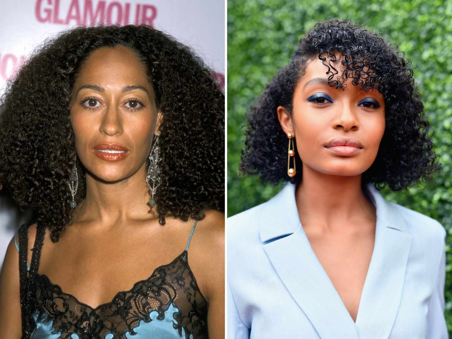 Tracee Ellis Ross and Yara Shahidi with natural curly bob hairstyles.