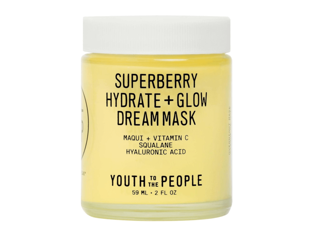Youth To The People Superberry Hydrate + Glow Dream Mask jar.